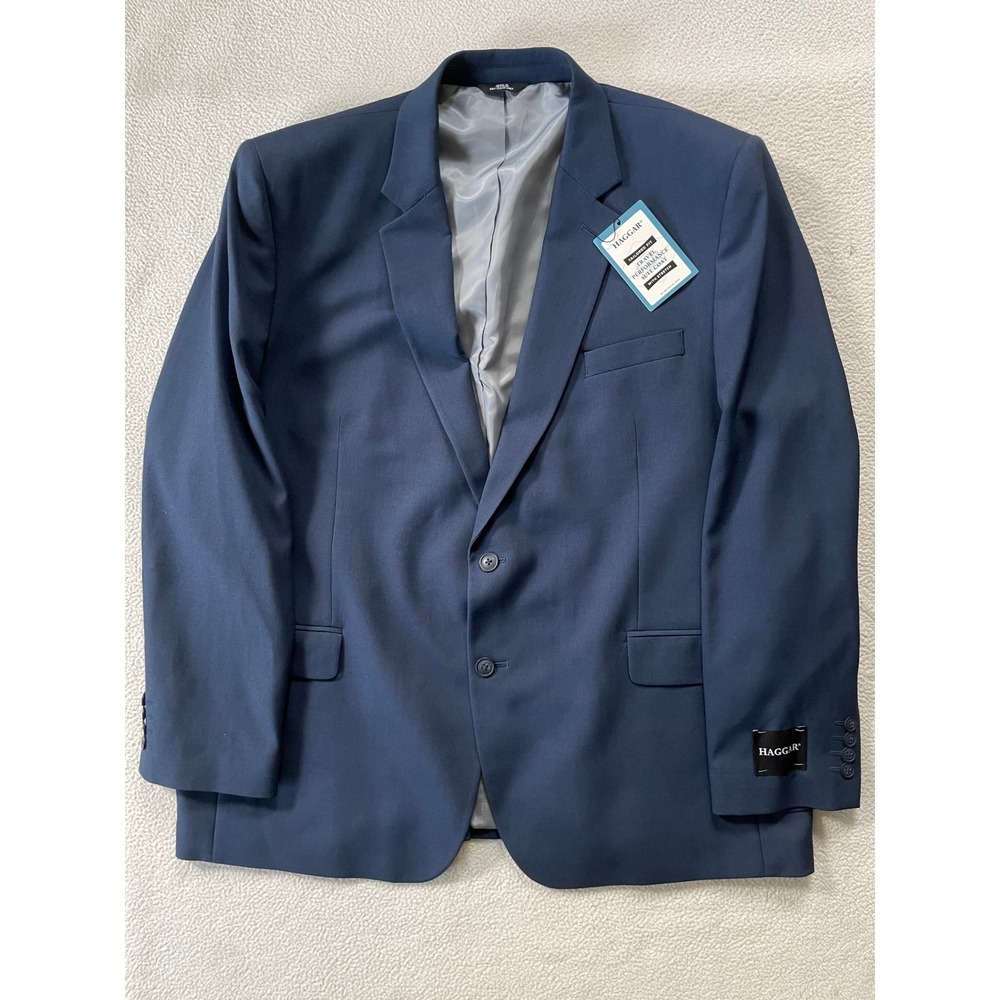 Haggar Mens 50 Regular Suit Coat Blue Travel Performance Tailored Fit Blazer